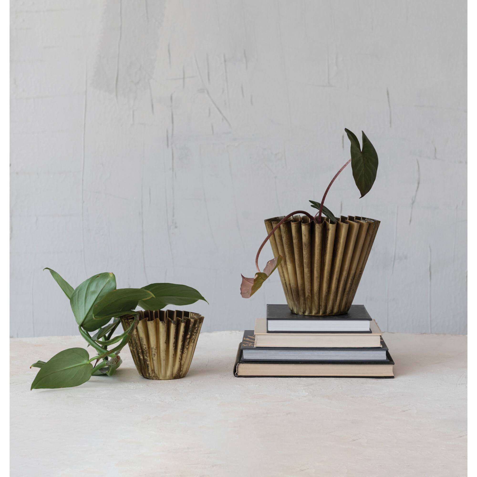 Hello Honey® 8" Antique Brass Finish Pleated Metal Vase